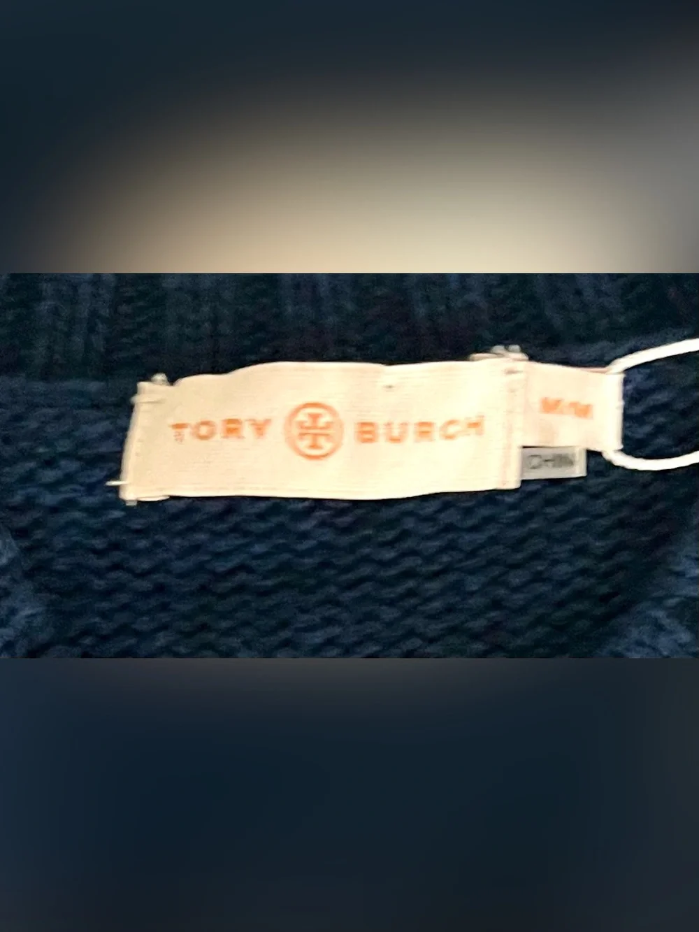 Tory Burch Navy Pom-Pom Trim Embellished Crewneck Sweater